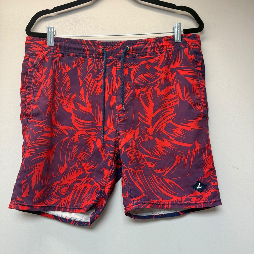 Sperry Swim Trunks Mens Small Red Purple Palm Leaf Print Board Shorts 9440